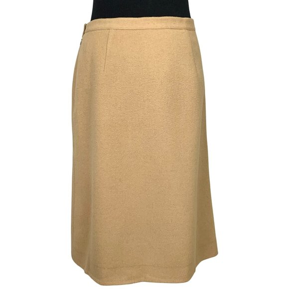 VINTAGE 50s Jaeger A-Line Wool & Camel Hair Knee Length Skirt - Picture 5 of 10